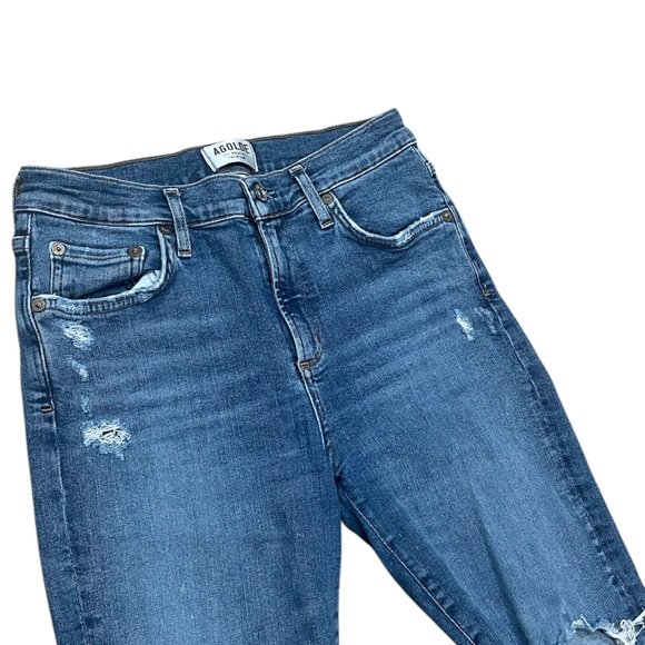 AGOLDE Women's Sophie High Rise Skinny Crop Medium Wash Blue Distressed Size 29 - Picture 3 of 6